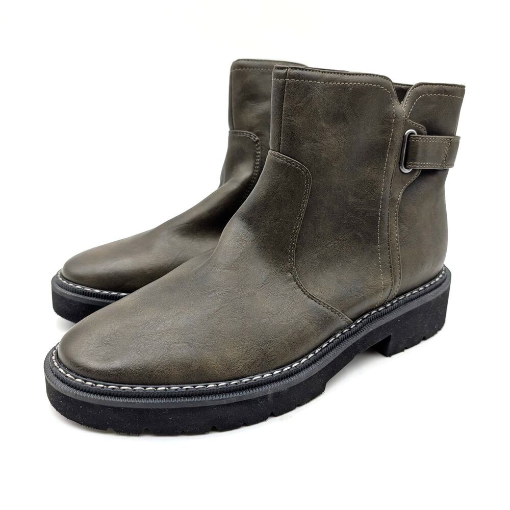 Naturalizer Rue Block Heel Ankle Boots Women's Olive Gray Size US8M EU38.5